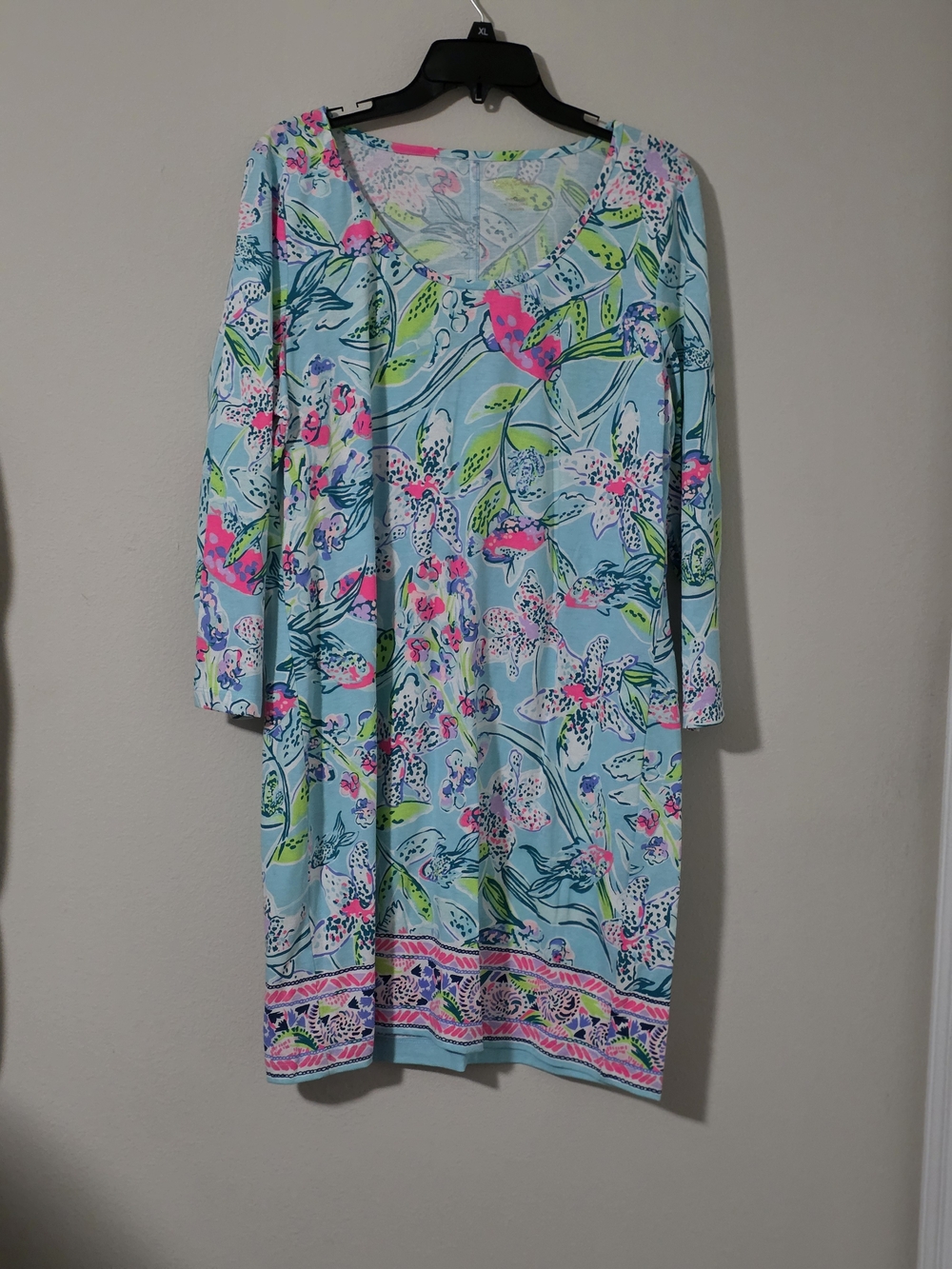 Lilly Pulitzer Sky Blue Floral Swim Cover-Up Tunic with Neon Accents
